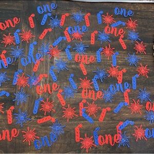 Red & Blue 'One' Confetti Set - Party Table First Birthday Little Firecraker